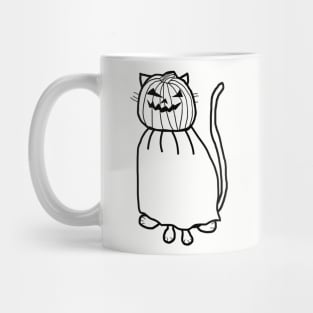 Cute Cat Wearing Halloween Horror Costume Minimal Line Art Mug